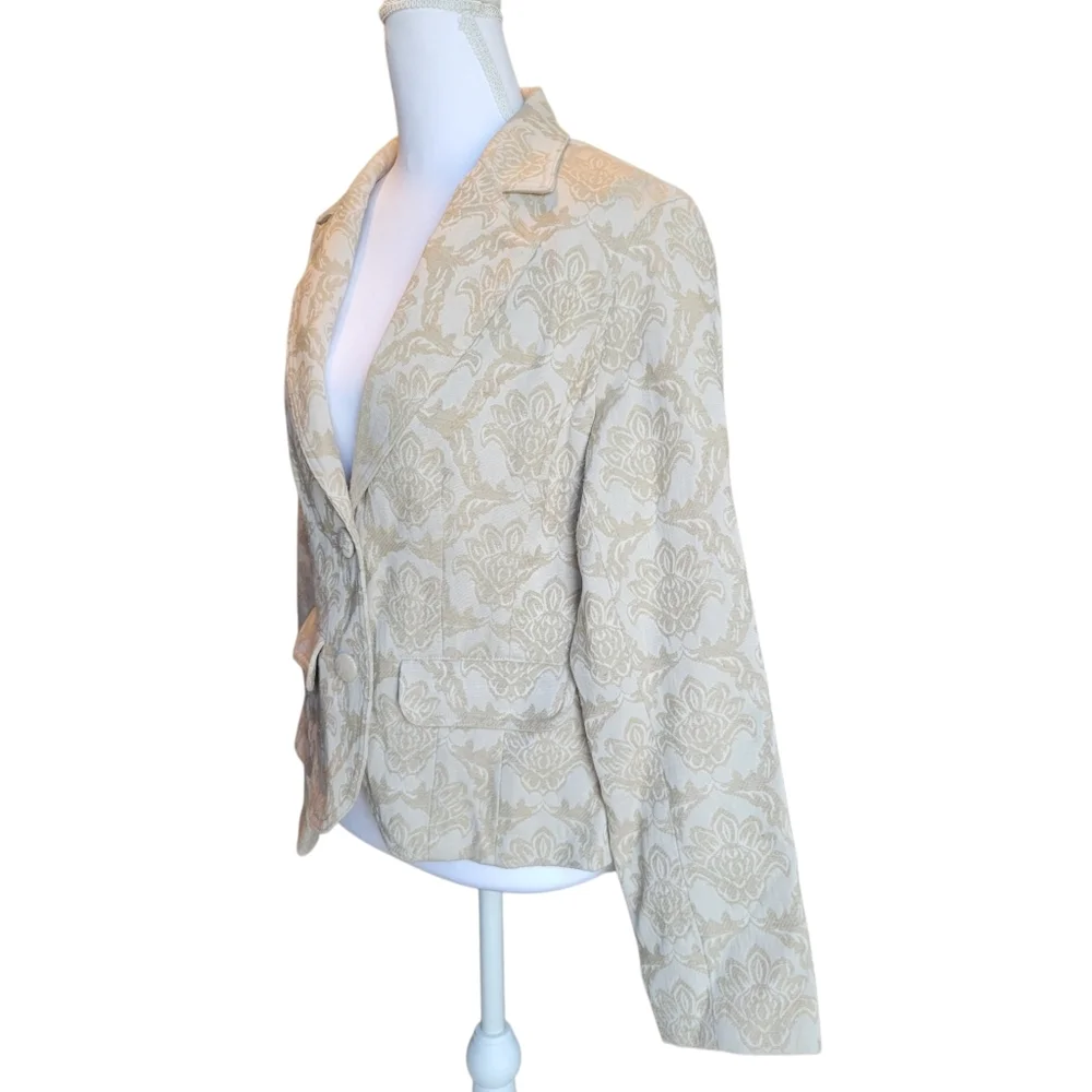 Liz Claiborne Crazy Horse Cream Tan Brocade Style Button Up Blazer Jacket